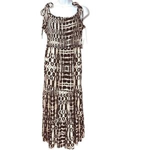 Smocked Tiered Maxi‎ Dress Large Milkmaid Cottage Peasant Fairy Grunge Babydoll